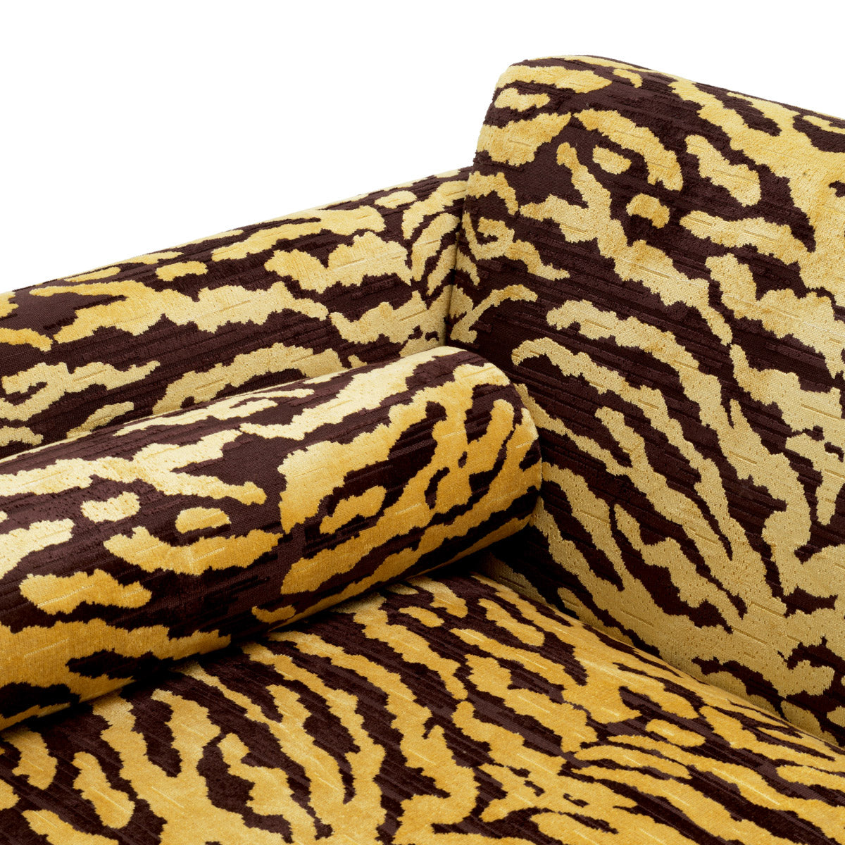 Eichholtz Sofa Flux brown. This piece blends sumptuous fabrics with an arresting animal-inspired design, crafting a unique allure