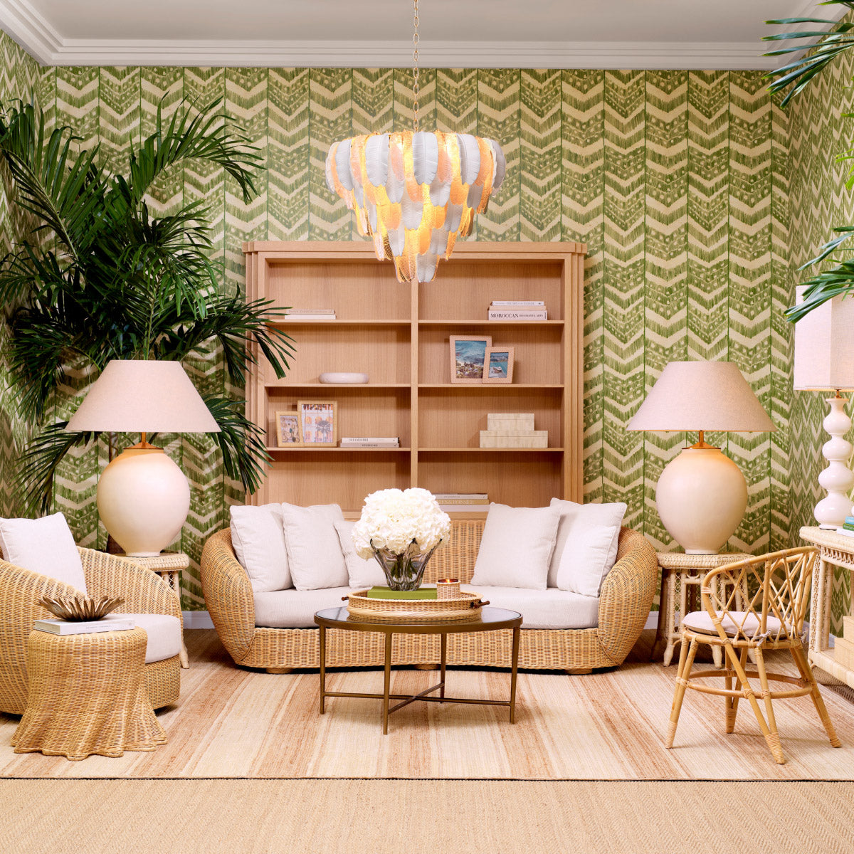 Eichholtz Sofa Rafael combining natural rattan and sentier cream fabric for an exclusive look. Ideal for any living