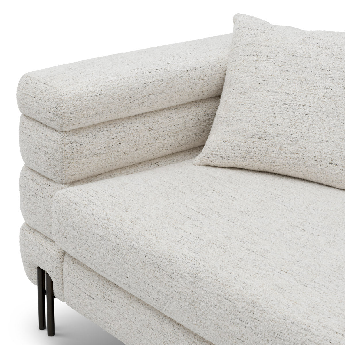 Eichholtz Sofa York S space. Upholstered in elegant Seashell off-white fabric and supported by sleek bronze finish legs, this