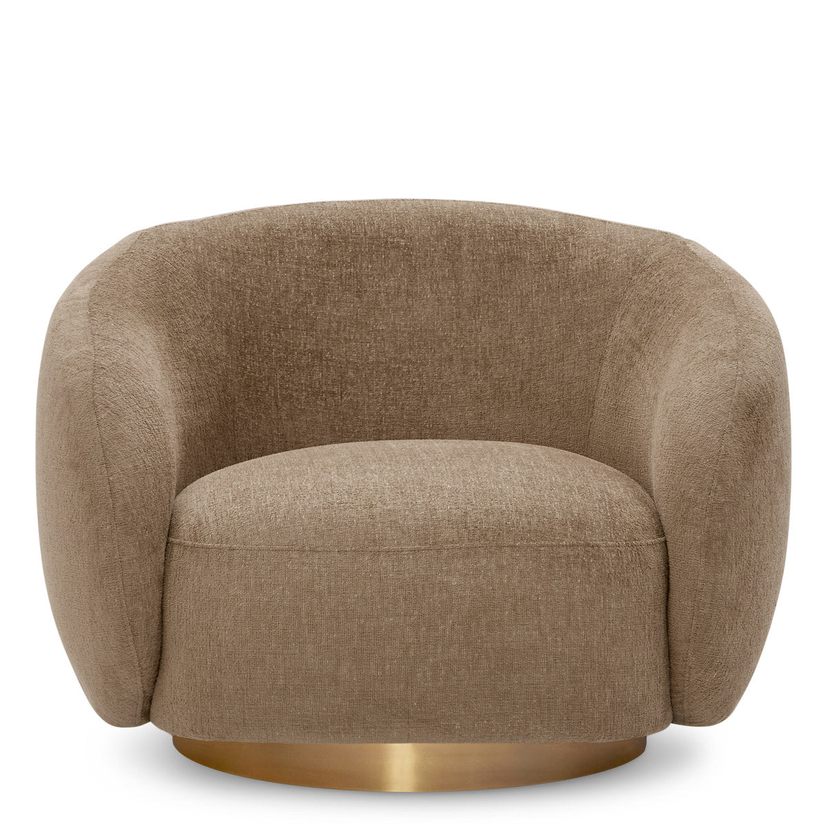 Eichholtz Swivel Chair Brice living space. With its soft silhouette and brown fabric, this stylish swivel chair adds a