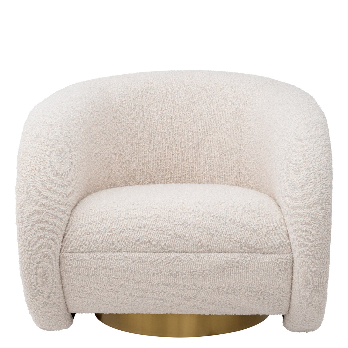 Eichholtz Swivel Chair Cristo fabric with a round brushed brass swivel base. The impressive styling of this graceful recliner
