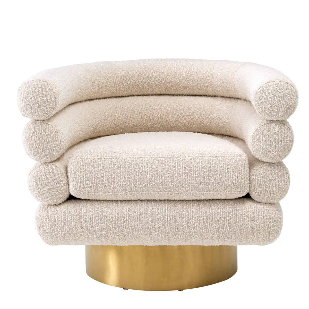 Eichholtz Swivel Chair Maguire and brushed brass finished swivel base. Its silhouette is inspired by Streamline Moderne, an international