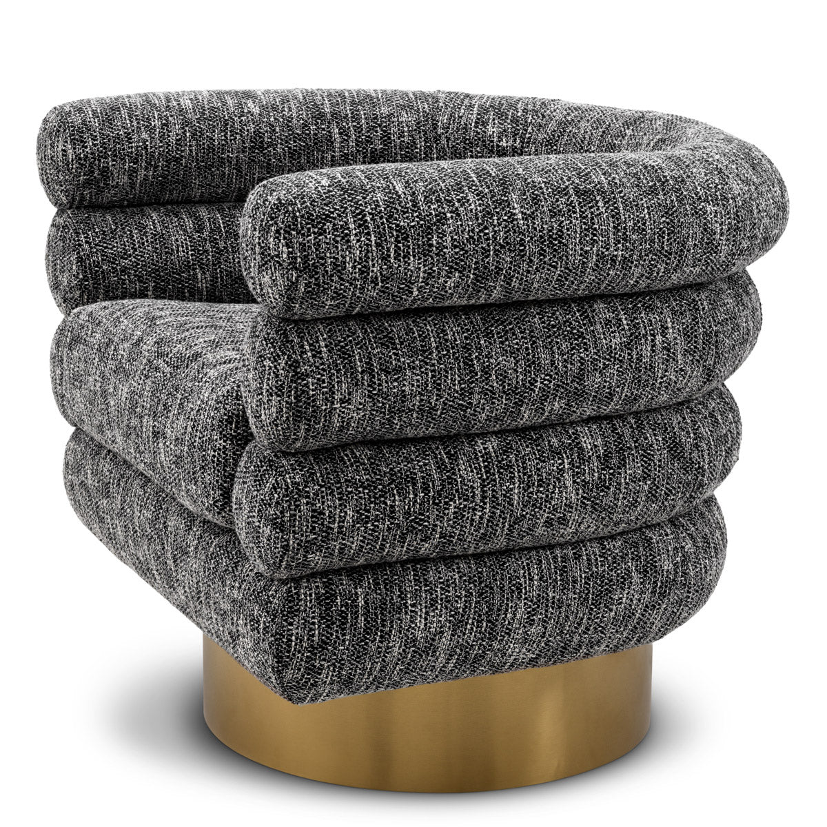 Eichholtz Swivel Chair Maguire pairs a brushed brass finish swivel base with a luxurious upholstery in Cambon black. Swivel