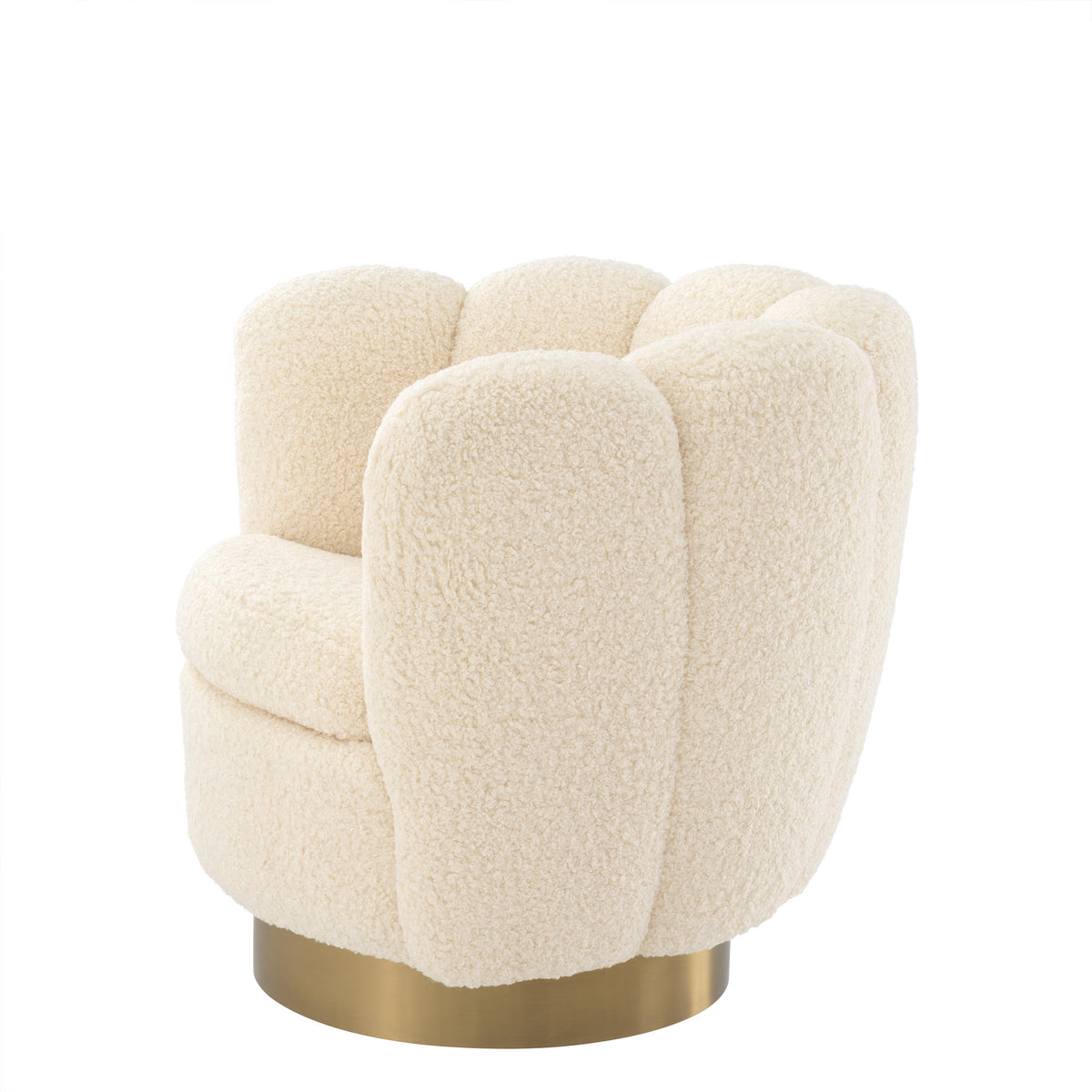 Eichholtz Swivel Chair Mirage cocooning shell-shaped silhouette and a chic upholstery in faux shearling, this gorgeous swivel chair will