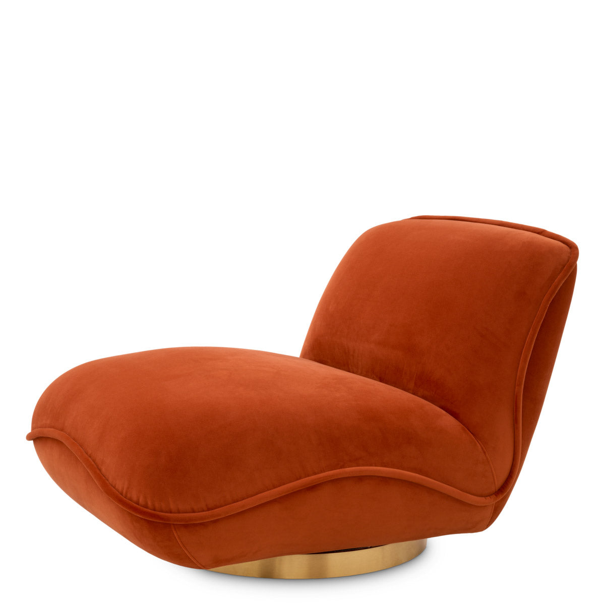 Eichholtz Swivel Chair Relax pleasing but also highly comfortable. Featuring a Savona orange velvet upholstery with piping and a