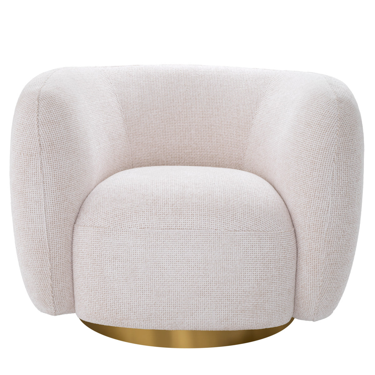 Eichholtz Swivel Chair Roxy Sitting on a round brushed brass swivel base, this accent chair features a sheltering arc