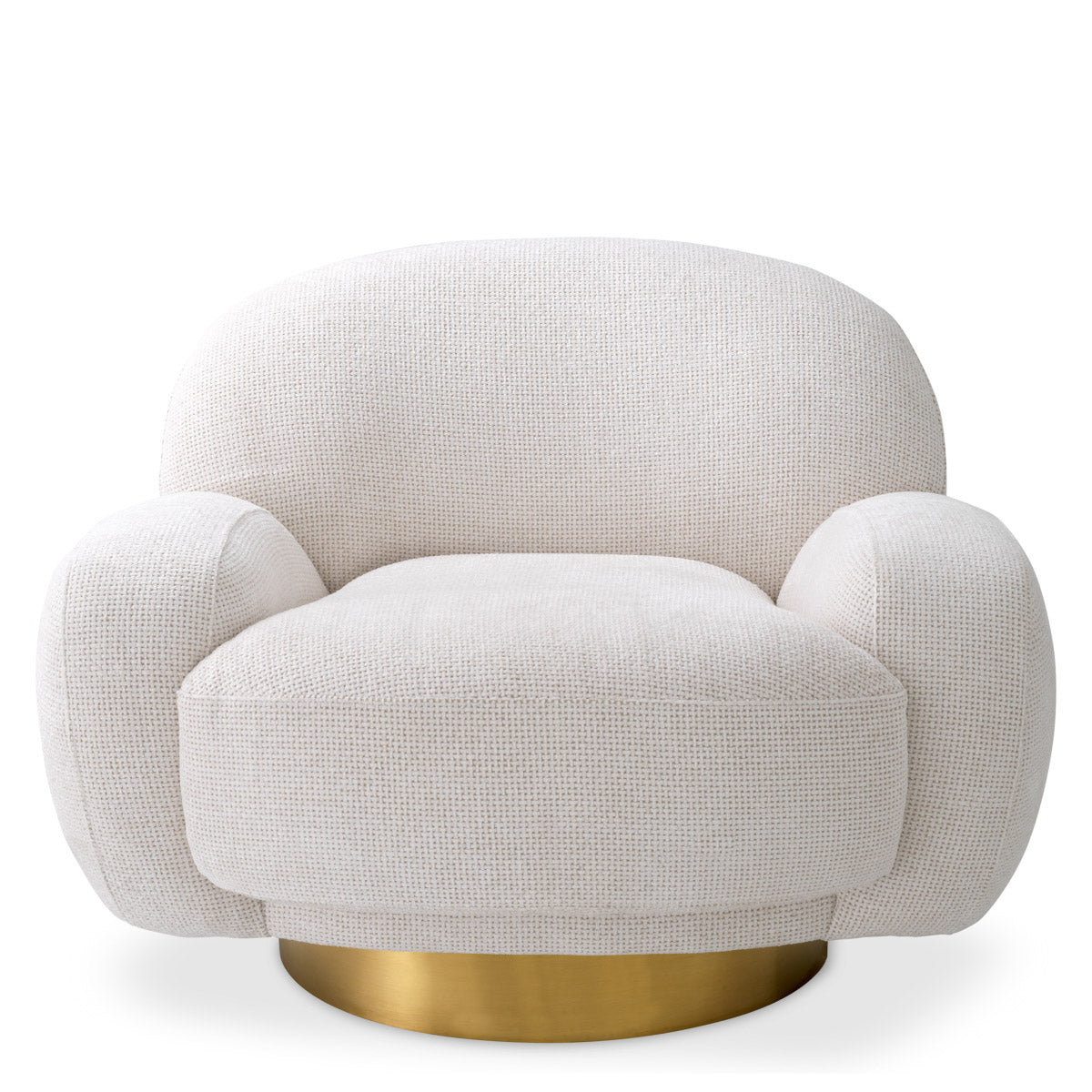 Eichholtz Swivel Chair Udine to any living space. Featuring a Lyssa off-white upholstery and a brushed brass finish swivel