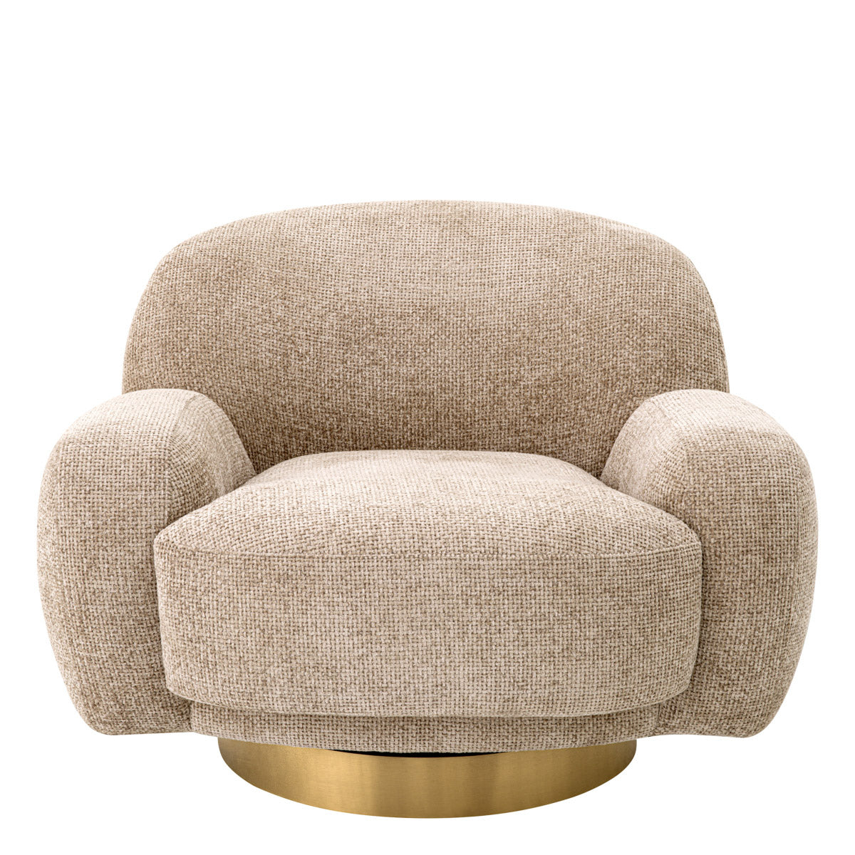 Eichholtz Swivel Chair Udine to any living space. Featuring a Lyssa sand upholstery and a brushed brass finish swivel