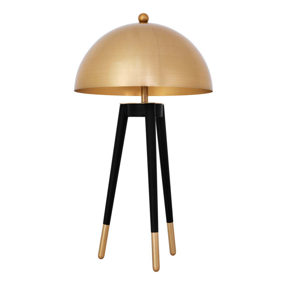 Eichholtz Table Lamp Coyote a dome-shaped lampshade in gold finish and black tapered legs with gold finish brass caps,