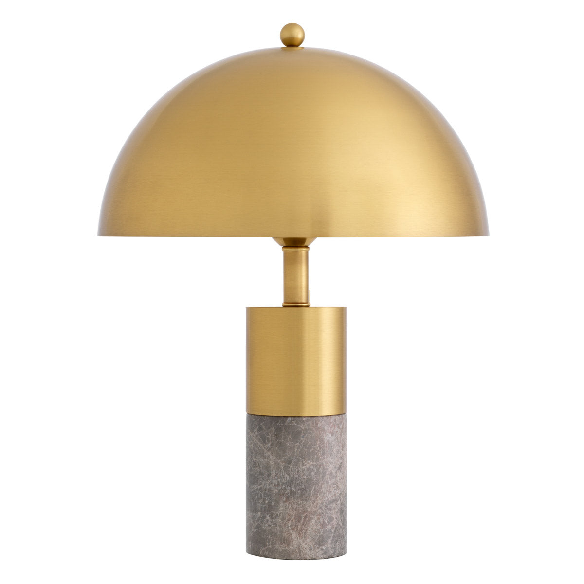 Eichholtz Table Lamp Flair chic cylindrical grey marble base and dome-shaped lampshade in brass finish, this contemporary table lamp