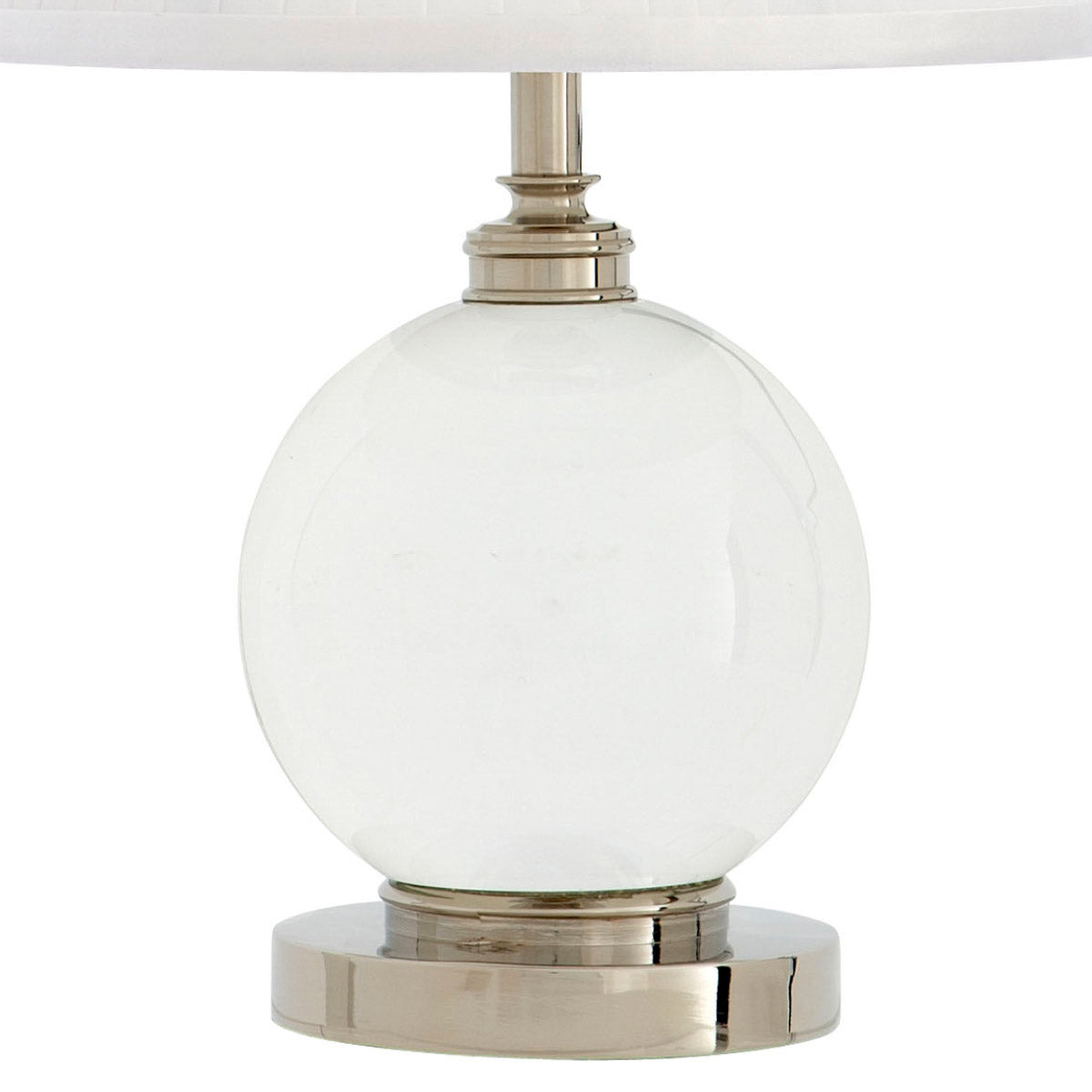 Eichholtz Table Lamp Octavia ball base is mounted on a round nickel plinth and crowned with a pleated white