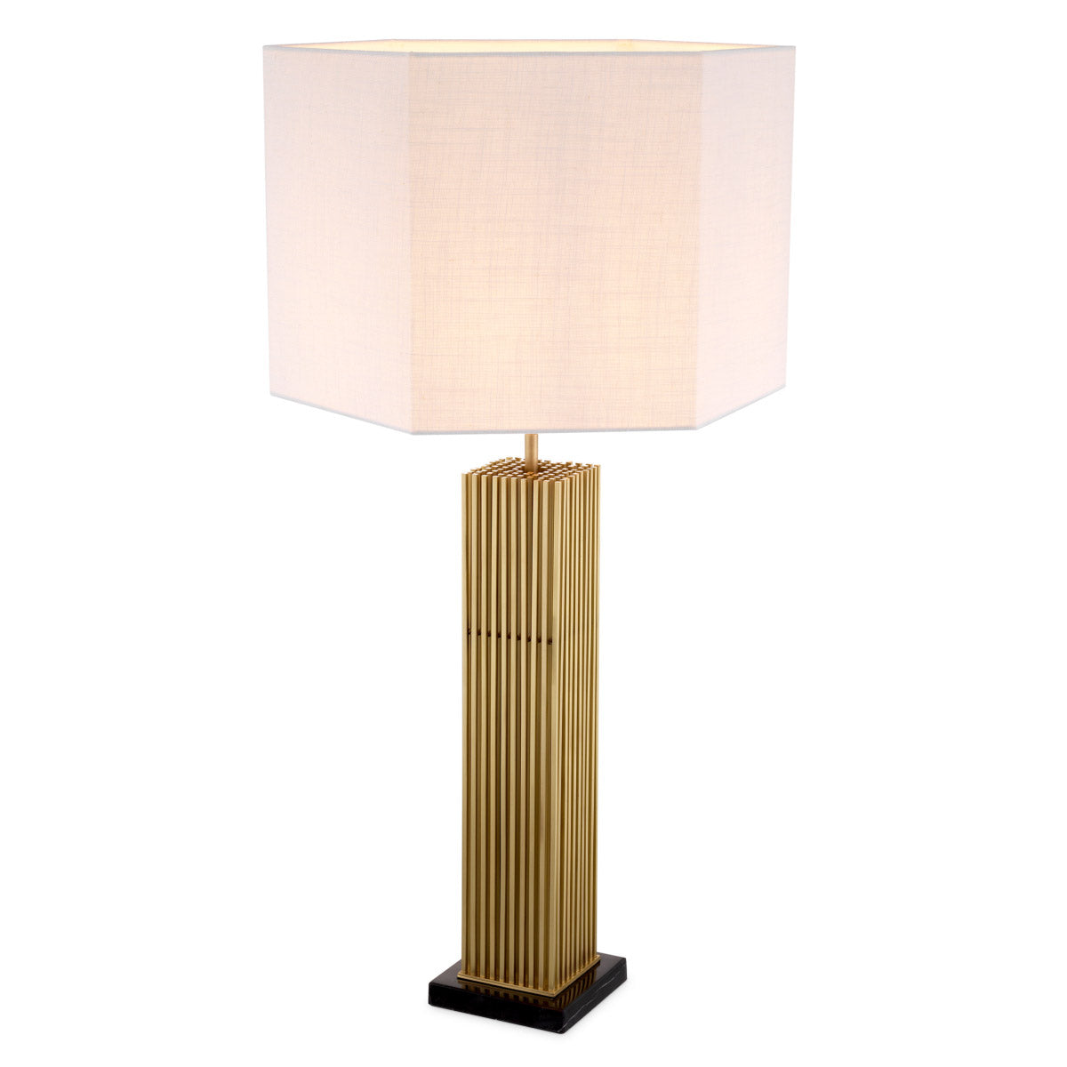 Eichholtz Table Lamp Viggo complete with a hexagon white fabric shade which complements the shape of the base perfectly.
