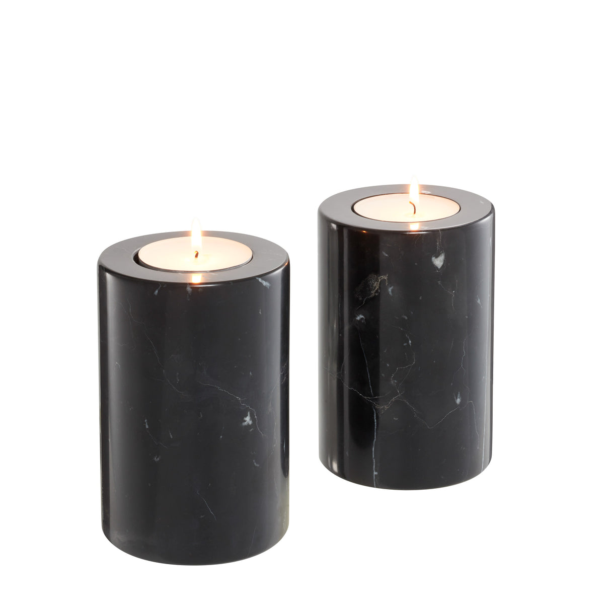 Eichholtz Tealight Holder Tobor S set of 2 to your décor. Comprised of black marble with white veins, these tealight holders are a