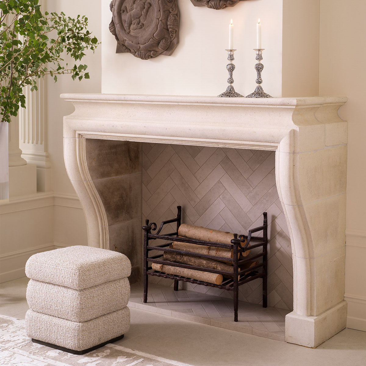 Stool Fifth Winslow chenille beige | bronze finish base 94% polyester | 6% acrylic Chairs & Sofas TMA0410 3