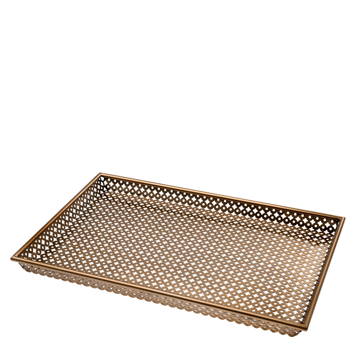 Eichholtz Tray Sirenuse rectangular L pattern, this functional rectangular tray with antique brass finish is ideal for serving drinks and