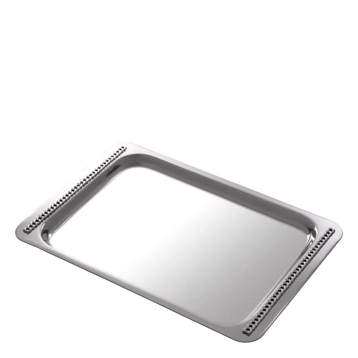 Eichholtz Tray Tamar L collection. This nickel finish serving tray exudes elegance and charm, showcasing intricate artisan craftsmanship...