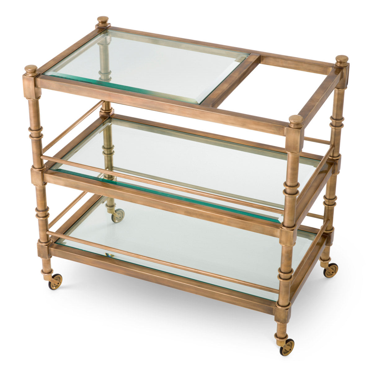 Eichholtz Trolley Alexia store glassware, spirits and accessories. Sleek side bars hold all items in place. The top