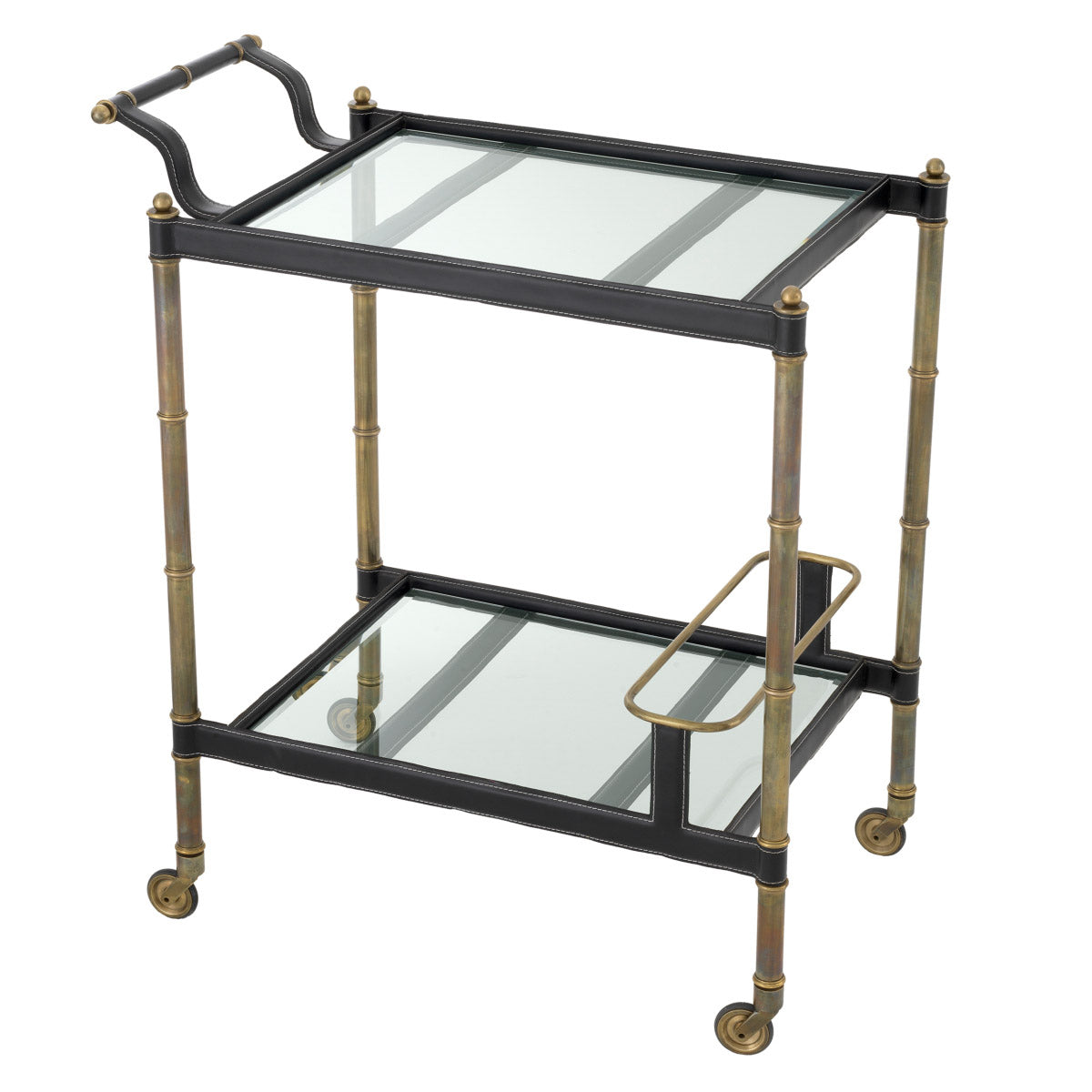 Eichholtz Trolley Princess beveled glass shelves add a touch of sophistication, while the wheels provide effortless mobility. Whether