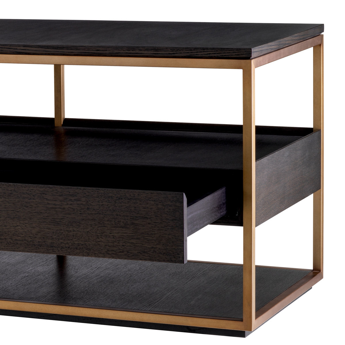 Eichholtz TV Cabinet Parker L storing your electronic devices, DVD collections and the like. The frame has a brushed brass