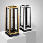 Eichholtz Umbrella Stand Blackrock elongated rectangular base with gunmetal and vintage brass finish and features a rectangular black shade.