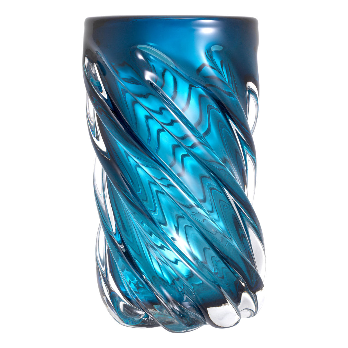 Eichholtz Vase Angelito L stylish addition to your home décor. Handmade from blue glass it features an elegant swirl