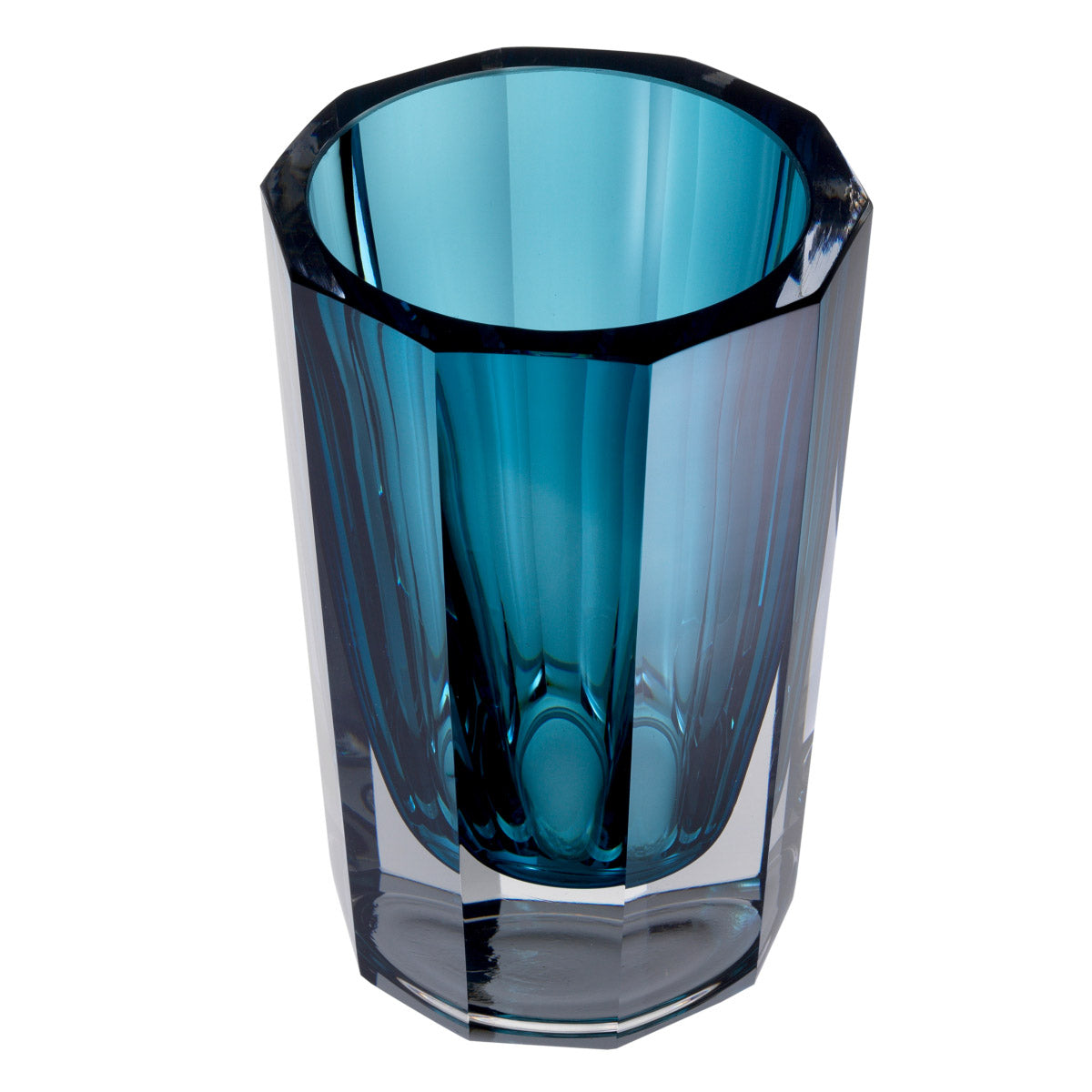 Eichholtz Vase Chavez L a beautiful crystal vase with a flared octagonal design. Embodying chic style, it naturally illuminates