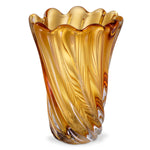 Eichholtz Vase Contessa L swirling design blends nicely. Hand blown from yellow glass and fitted with a scalloped edge,