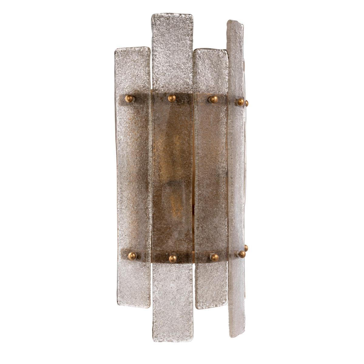 Eichholtz Wall Lamp Caprera finish and a semi-circular shade of hand blown glass planes in a weathered look. Wall