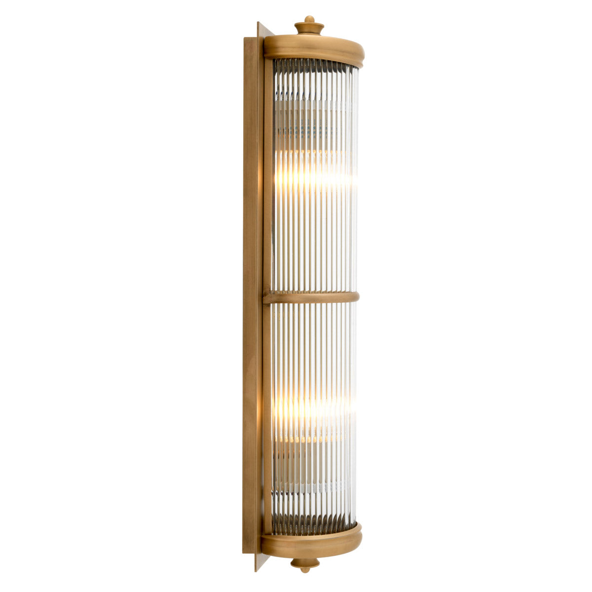 Eichholtz Wall Lamp Glorious XL Lamp. This alluring Art Deco inspired luminaire features a matte brass finish and clear glass