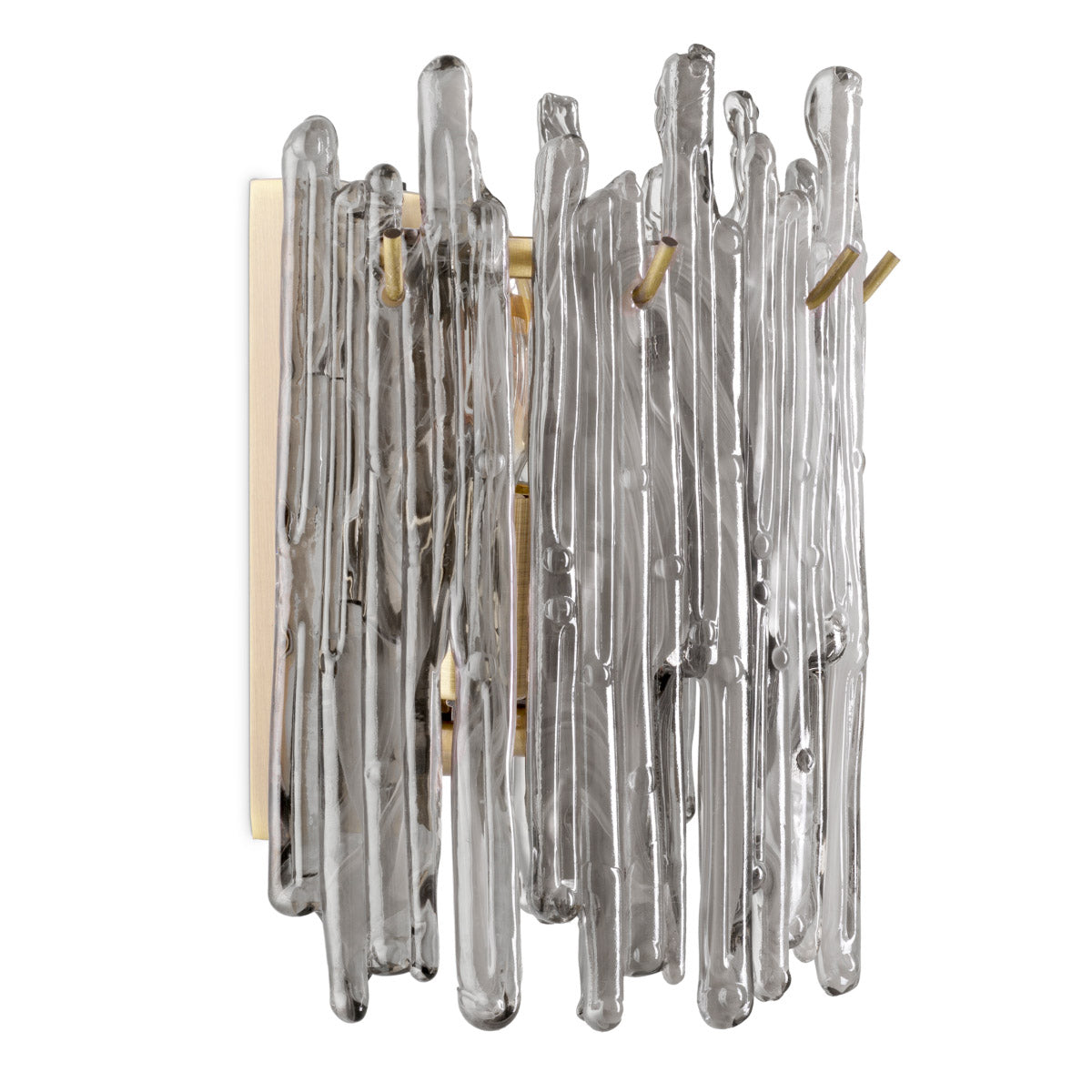 Eichholtz Wall Lamp Saint Roch Single with a light brushed brass finish and richly decorated with smoked glass icicles, this magnificent
