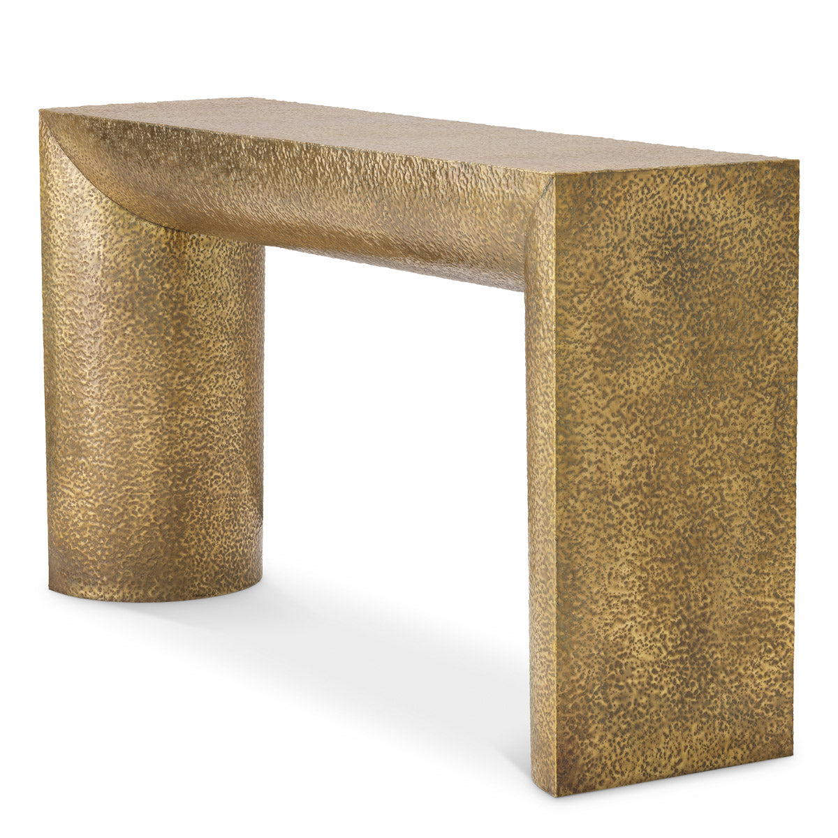 Eichholtz Console Table Drayton in hammered vintage brass — styled in a refined interior setting