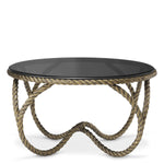 Eichholtz Coffee Table Vedra antique brass finish smoke glass sit alone or be piled with books and trinkets.