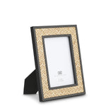 Eichholtz Picture Frame Taos black leather natural rattan set of 2 rattan in a herringbone cane pattern, while a border of