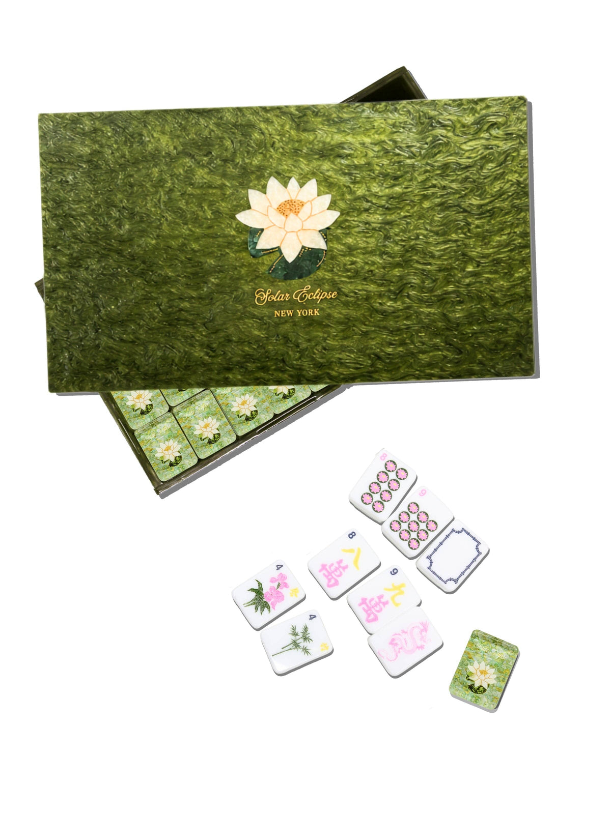 Waterlily Collector's Edition Mahjong Box Set - green marbled acrylic box