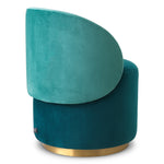 Teal velvet chair with a gold base on a white background