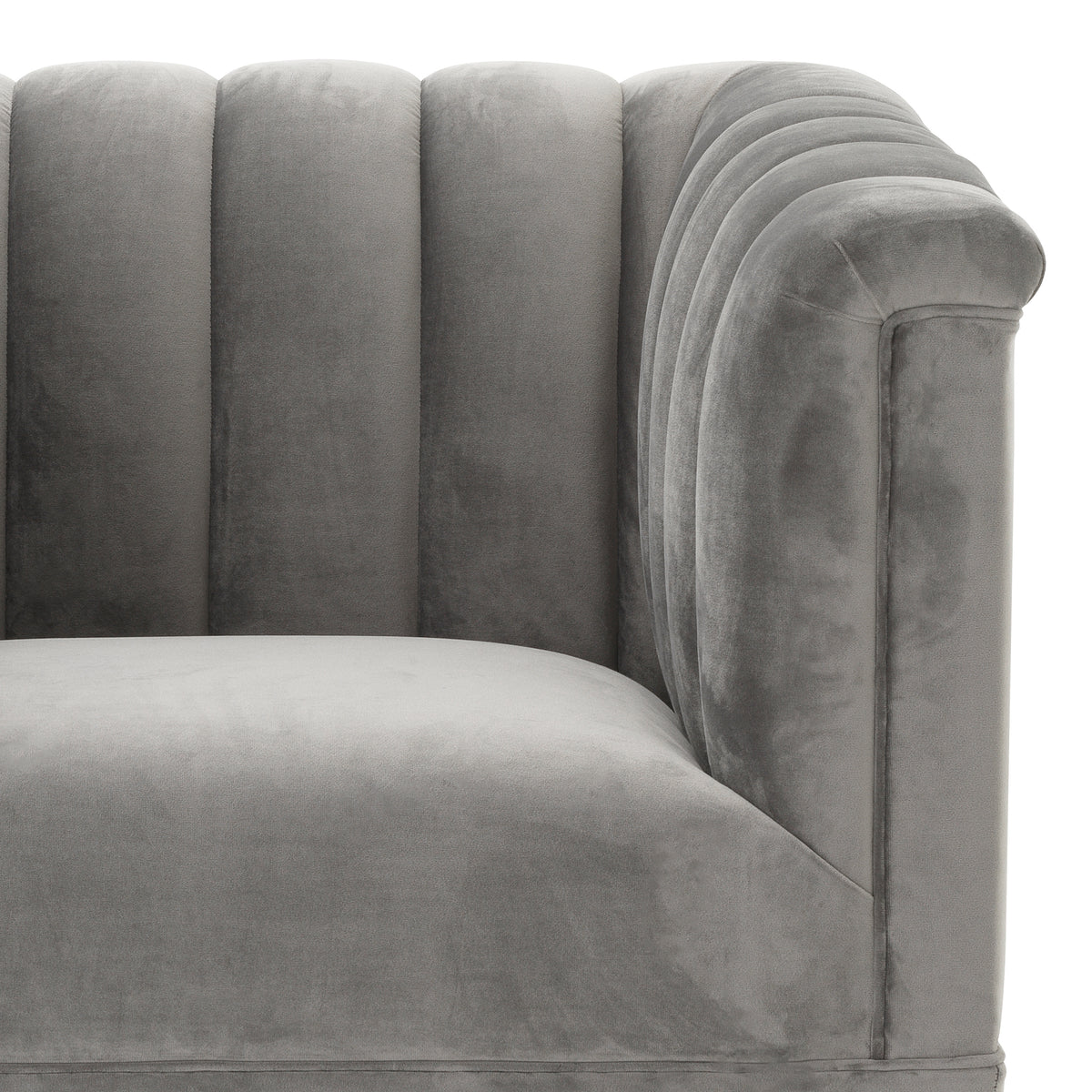 Eichholtz Chair Raffles roche porpoise grey velvet The Mid-Century Modern Raffles Chair rests upon a powder-coated steel base with gunmetal finish and