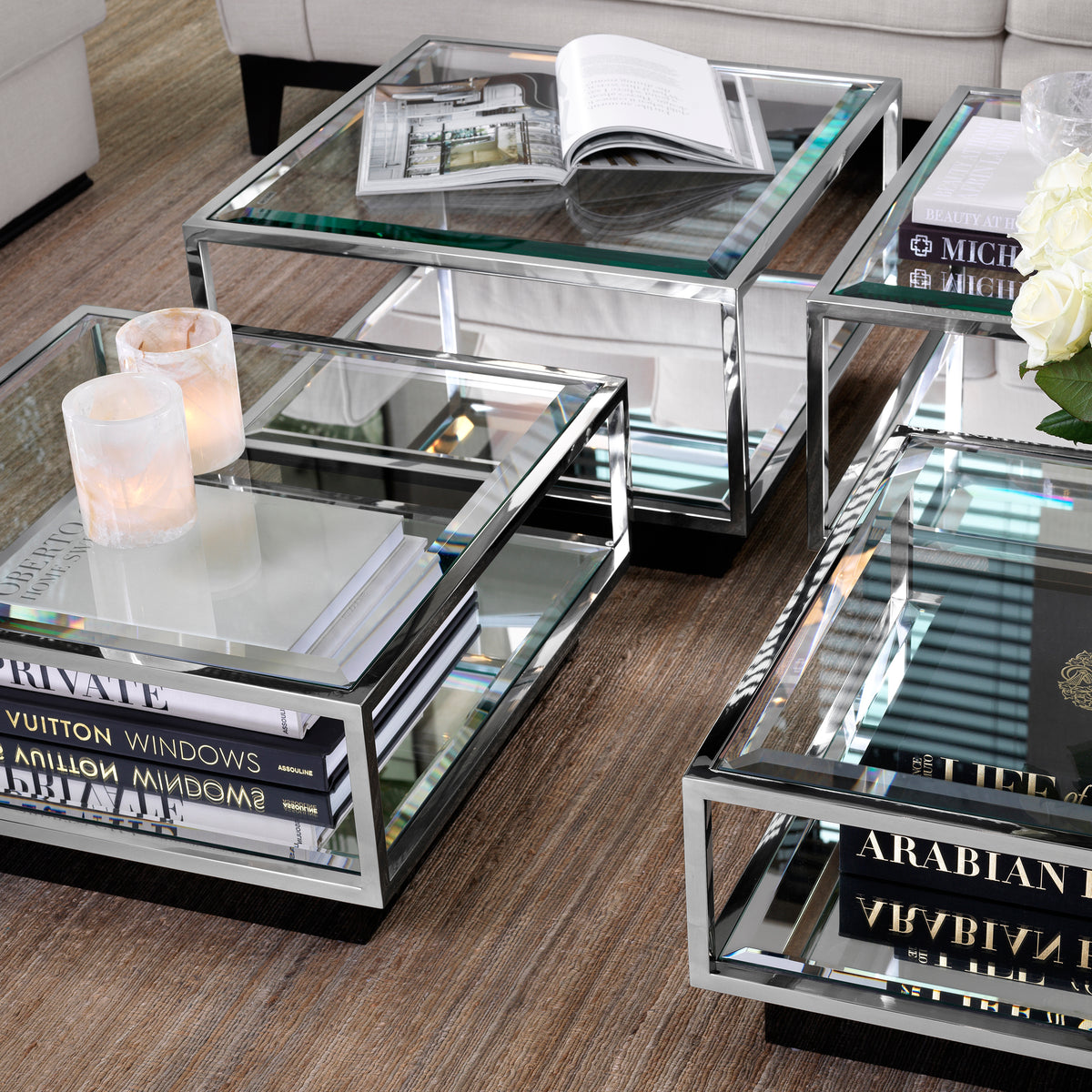 Eichholtz Coffee Table Tortona polished stainless steel S/4 Create a fantastic focal point in your lounge with the alluring set of 4 Tortona Coffee Tables.
