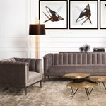 Eichholtz Chair Raffles roche porpoise grey velvet The Mid-Century Modern Raffles Chair rests upon a powder-coated steel base with gunmetal finish and