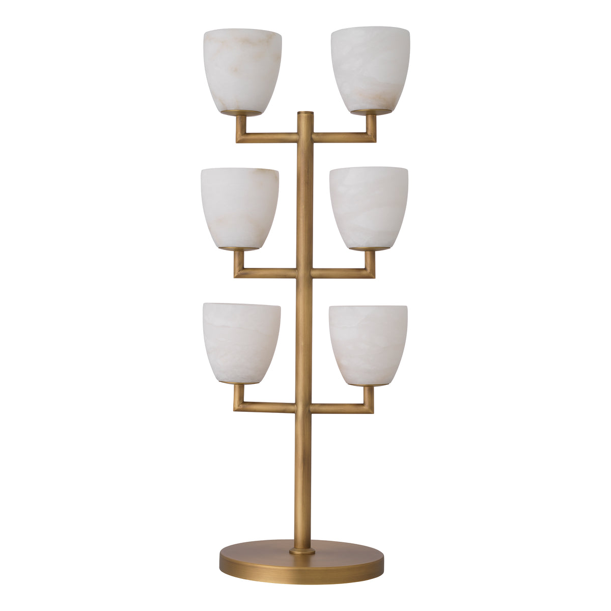 Eichholtz Table Lamp Valerius alabaster antique brass finish Featuring a clean-lined candelabra style frame and round base in an antique brass finish, Tabl