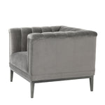 Eichholtz Chair Raffles roche porpoise grey velvet The Mid-Century Modern Raffles Chair rests upon a powder-coated steel base with gunmetal finish and