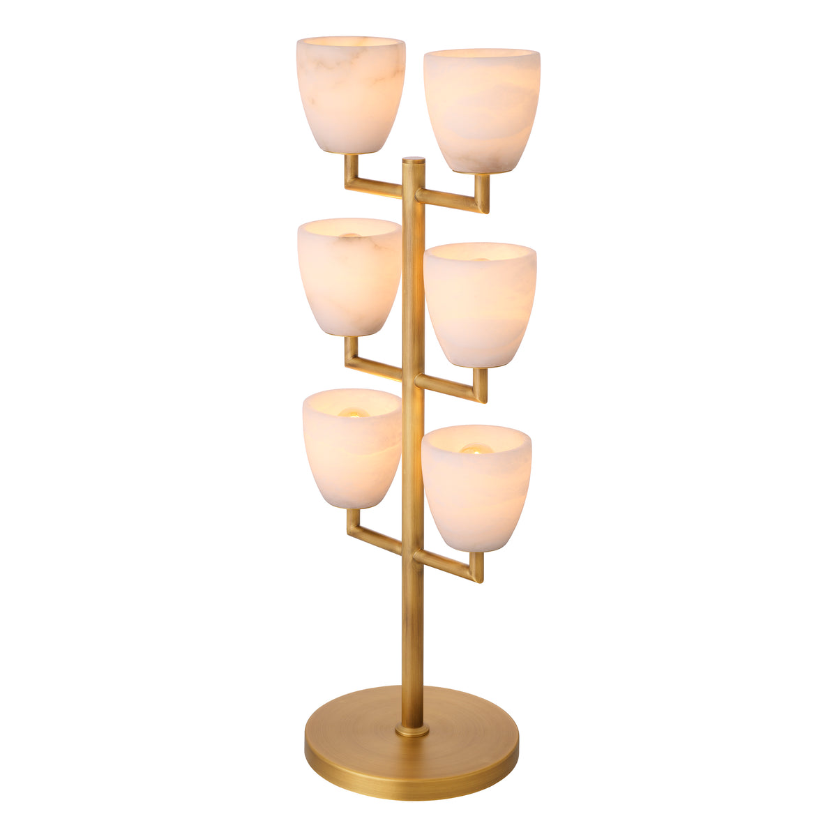 Eichholtz Table Lamp Valerius alabaster antique brass finish Featuring a clean-lined candelabra style frame and round base in an antique brass finish, Tabl
