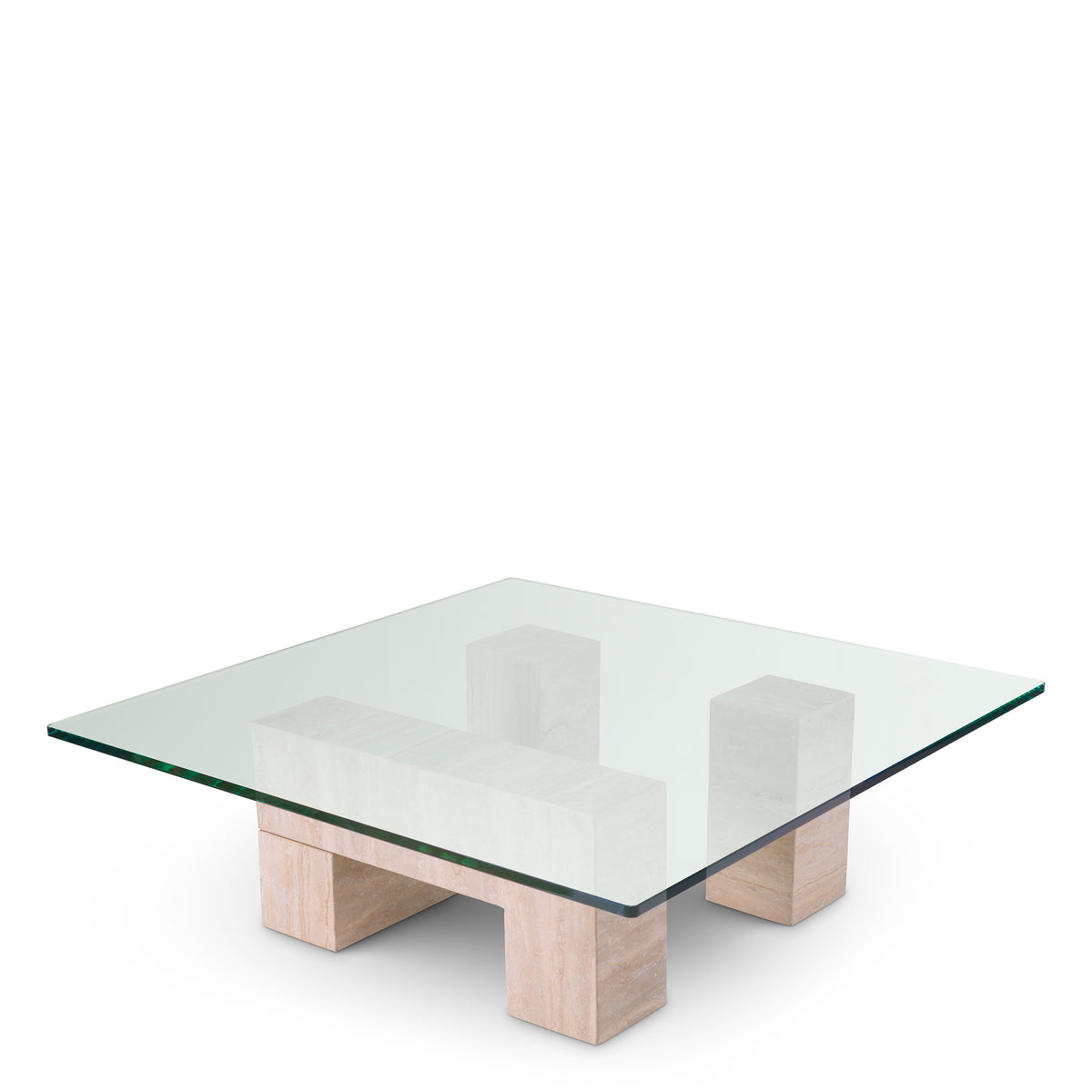 Eichholtz Coffee Table Ikal travertine Balance geometry and organic beauty in your home with the Ikal travertine and glass coffee table. Th
