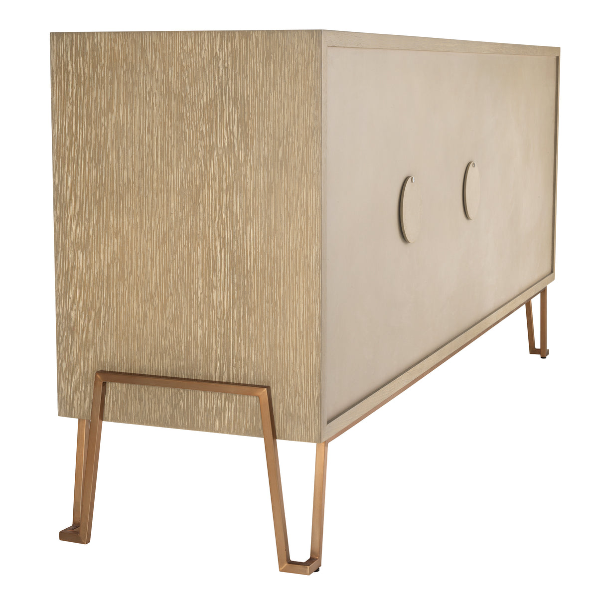 Eichholtz Dresser Highland washed oak veneer The washed oak veneer Highland Cabinet combines a brushed brass finished frame with washed oak venee