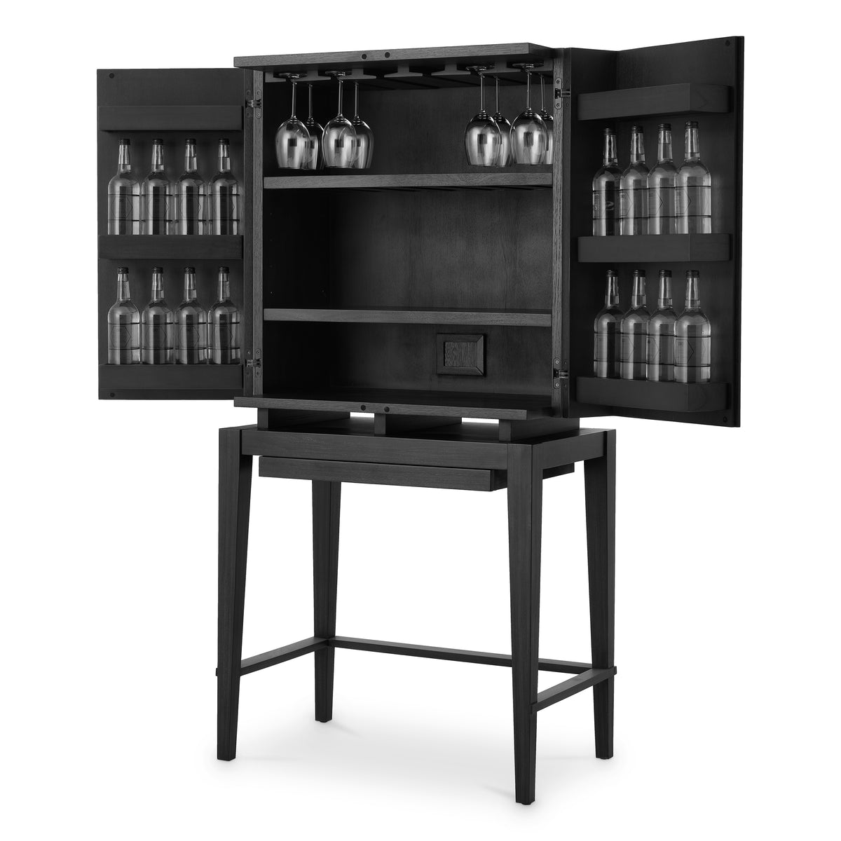 Eichholtz Bar Cabinet Dimitrios charcoal grey oak veneer Ribbed door panels lend geometry to the distinctive Dimitros Bar Cabinet, inspired by the aestheti