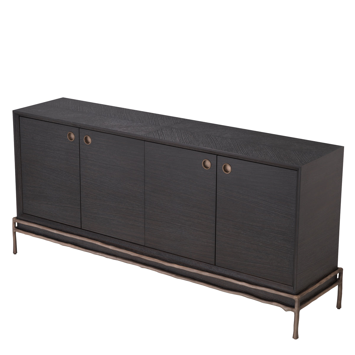 Eichholtz Dresser Premier charcoal grey oak veneer With its charcoal oak veneer casing and medium bronze finish frame and hardware, Dresser Premier is