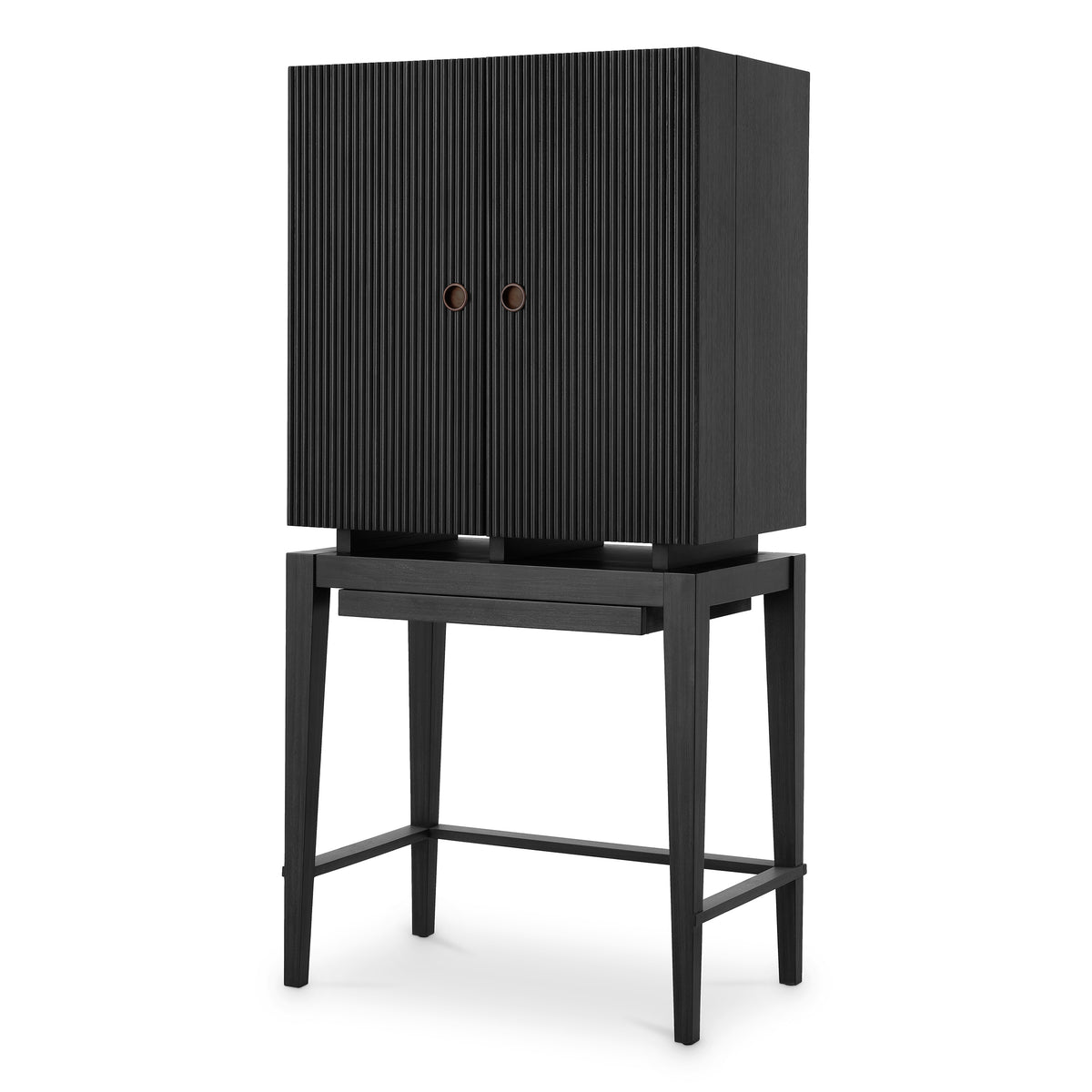 Eichholtz Bar Cabinet Dimitrios charcoal grey oak veneer Ribbed door panels lend geometry to the distinctive Dimitros Bar Cabinet, inspired by the aestheti