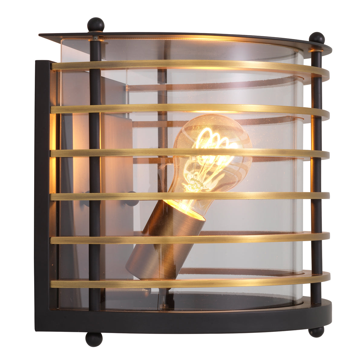 Eichholtz Outdoor Wall Lamp Logan black finish clear glass UL The Logan Wall Lamp exudes a contemporary allure that complements any home decor. With its sl
