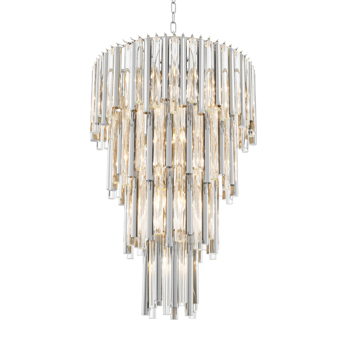 Eichholtz Chandelier Gigi L nickel finish Capture the look of pure luxury with the Gigi L Chandelier. Like a glamorous piece of jewellery, thi