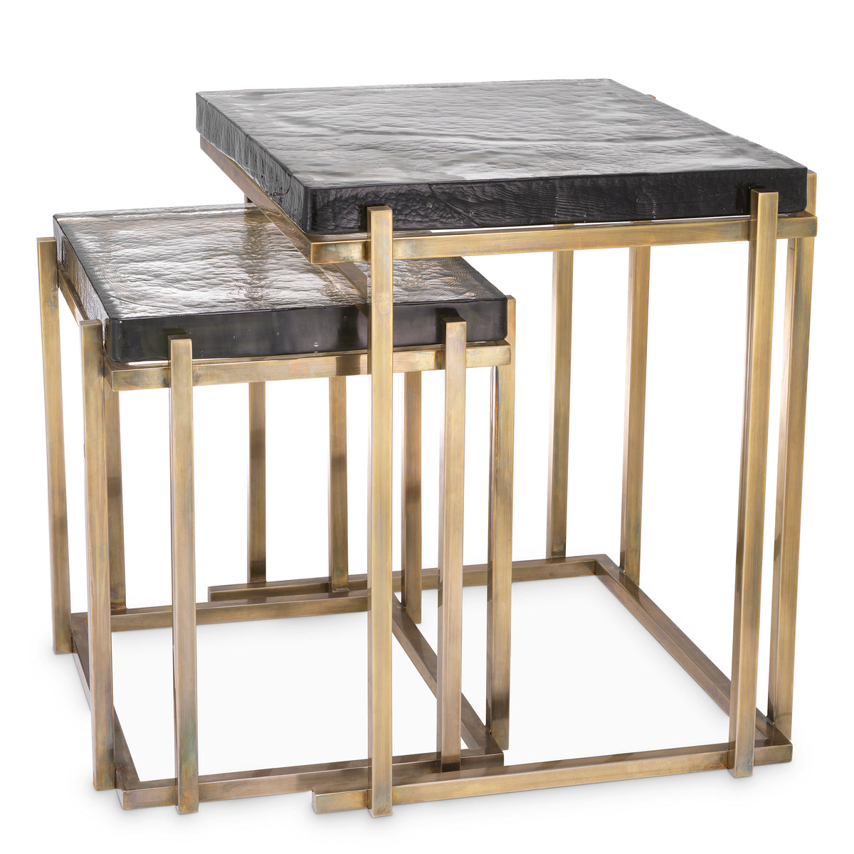 Eichholtz Side Table Niemeyer vintage brass finish set of 2 The Niemeyer Side Table set is a beautiful pair of two tables featuring a vintage brass finish 