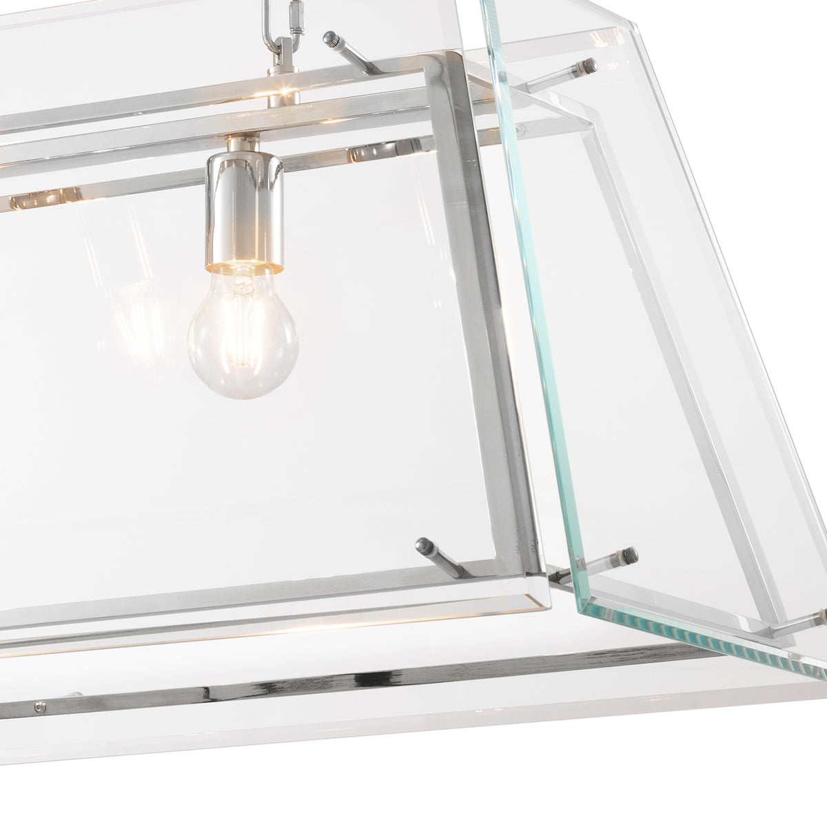 Eichholtz Chandelier Azure L nickel finish bevelled glass Add industrial flair to your home with the 3-light Azure L Chandelier. Stripped to the bare essen